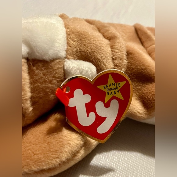 RARE And RETIRED TY BEANIE BABY WRINKLES TAN & WHITE BULL DOG PUPPY 8" 1996 Toy - Picture 13 of 16